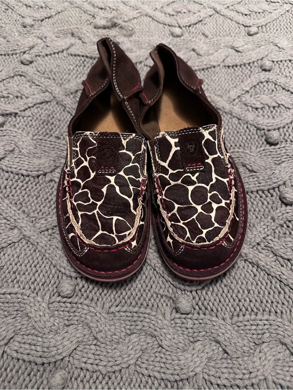 Ariat Brown and Cream Giraffe-Print Moccasin Slip-Ons